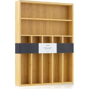 imageJoyJolt Bamboo Drawer Organizer 7Compartment Silverware Organizer Cutlery and Utensil Organizer Drawer Organizers for Garage Kitchen and Bathroom Organizer Drawers for Kitchen UtensilsBambooBamboo