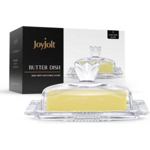 imageJoyJolt Clear Glass Butter Dish with Lid  Fancy Butter Stick Holder Wide Butter Dish for 4oz Sticks VintageStyle Covered Tray for Cute Farmhouse Butter Container Aesthetic