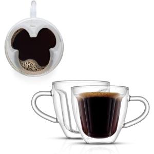 imageJoyJolt Disney Mickey Mouse 3D Espresso Cups 54oz Glass Set of 2  Insulated Double Wall Design Unique Coffee Mugs54 Oz