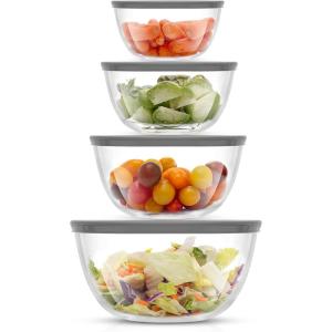 imageJoyJolt Kitchen Large Mixing Bowl Set  8pc Glass with Lids Set  Neat Nesting Batter Bowl  Cooking Bowls  Storage Bowls with Lids and Big Salad Bowl with BPAFree LidsGray