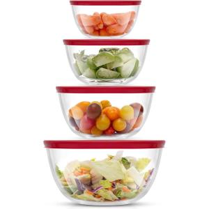 imageJoyJolt Kitchen Large Mixing Bowl Set  8pc Glass with Lids Set  Neat Nesting Batter Bowl  Cooking Bowls  Storage Bowls with Lids and Big Salad Bowl with BPAFree LidsRed