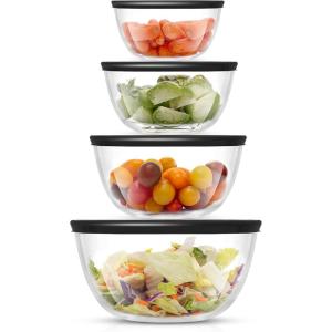 imageJoyJolt Kitchen Large Mixing Bowl Set  8pc Glass with Lids Set  Neat Nesting Batter Bowl  Cooking Bowls  Storage Bowls with Lids and Big Salad Bowl with BPAFree LidsBlack
