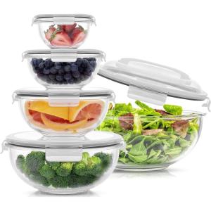 imageJoyJolt Kitchen Mixing Bowls 5pc Glass Bowls with Lids Set  Neat Nesting Bowls Large Mixing Bowl Set incl Batter Bowl Cooking Bowls Storage Bowls with Lids and Big Salad Bowl with BPAFree LidsBlack