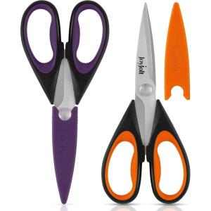 imageJoyJolt Kitchen Shears Heavy Duty Scissors TWO With Scissor Sheaths All Purpose Utility Scissors Herb Scissors Vegetable Scissors Meat Scissors Chicken Shears Stainless Steel Dishwasher SafeOrangeBlack  PurpleBlack