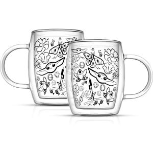 imageJoyJolt Nature Friends Grogu Coffee Mug Set of 2 Double Wall Mug 135oz Large Espresso Cups or Latte Cup Mandalorian Star Wars Mugs Insulated Coffee Mug Clear Glass Cups Coffee Cup Set