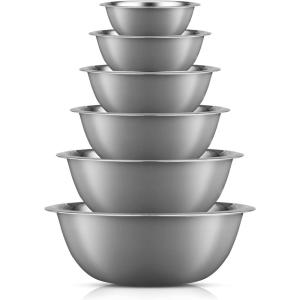 imageJoyJolt Stainless Steel Mixing Bowl Set of 6 Mixing Bowls Black 5qt Large Mixing Bowl to 05qt Small Metal Bowl Kitchen Cooking and Storage Nesting Bowls Dough Batter and Baking BowlsGray