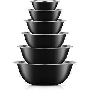 imageJoyJolt Stainless Steel Mixing Bowl Set of 6 Mixing Bowls Black 5qt Large Mixing Bowl to 05qt Small Metal Bowl Kitchen Cooking and Storage Nesting Bowls Dough Batter and Baking BowlsBlack