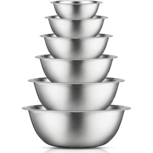 imageJoyJolt Stainless Steel Mixing Bowl Set of 6 Mixing Bowls Black 5qt Large Mixing Bowl to 05qt Small Metal Bowl Kitchen Cooking and Storage Nesting Bowls Dough Batter and Baking BowlsStainless Steel