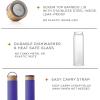 imageJoyJolt Borosilicate Glass Water Bottle with Strap Silicone Sleeve and Lid Purple 20oz Water Bottles Reusable Water Bottle Juice Bottles Smoothie Bottle Dishwasher Safe Clear Glass TumblerPurple