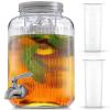 imageFluted 1Gallon Drink Dispenser Glass Beverage Dispenser with Stainless steel Spigot plus Ice Cylinder and Fruit Infuser Water Dispenser Lemonade Stand Juice Container  Dispensers for Parties