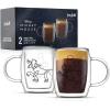 imageJoyJolt Aroma Disney Mickey and Pluto 54oz Glass Cups Set 2 Insulated Double Wall Glass Espresso Cups Insulated Coffee Cup Set Unique Coffee Mugs and Espresso Cups Disney Cups and Disney Mugs