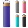 imageJoyJolt Borosilicate Glass Water Bottle with Strap Silicone Sleeve and Lid Purple 20oz Water Bottles Reusable Water Bottle Juice Bottles Smoothie Bottle Dishwasher Safe Clear Glass TumblerPurple
