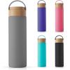 imageJoyJolt Borosilicate Glass Water Bottle with Strap Silicone Sleeve and Lid Purple 20oz Water Bottles Reusable Water Bottle Juice Bottles Smoothie Bottle Dishwasher Safe Clear Glass TumblerGrey