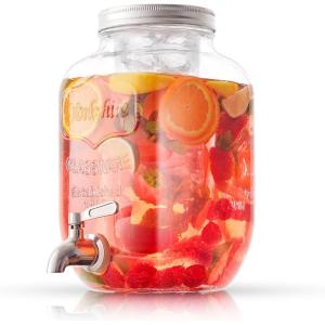 image1Gallon Drink Dispenser Glass Beverage Dispenser with Stainless steel Spigot plus Ice Cylinder and Fruit Infuser Water Dispenser Lemonade Stand Juice Container  Drink Dispensers for Parties