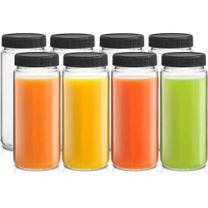 imageJoyJolt 16 oz Reusable Glass Bottles with Caps Set of 8 Juicing Bottles With Lids and Juice Jars Labels Glasses for Cold Brew Bottles SmoothieBlack Lids