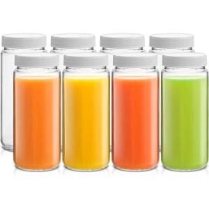imageJoyJolt 16 oz Reusable Glass Bottles with Caps Set of 8 Juicing Bottles With Lids and Juice Jars Labels Glasses for Cold Brew Bottles SmoothieWhite Lids