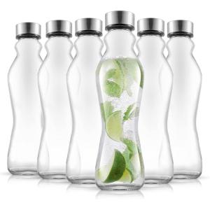 imageJoyJolt Fluted Glass Water Bottles Set of 618 oz Glass Bottles with Stainless Steel Caps  Glass Drinking Bottles with Leakproof Lids  Reusable Glass Juice Bottle  Container Bottle SetClear Glass