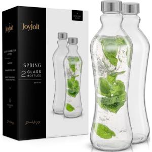 imageJoyJolt Glass Water Bottles  2pc Glass Water Bottle Set 32 oz Water Bottles Clear Glass Bottles with Lids Stainless Steel Leakproof Seal 1 Liter Water Bottles for Juicing or Iced Tea Bottle