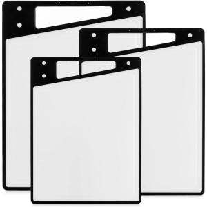 imageJoyJolt Plastic Cutting Board Set White and Black Cutting Boards for Kitchen Dishwasher Safe with Handle Non Slip Large and Small Chopping Board Set Meat Cutting Board with Juice GrooveBlackWhite