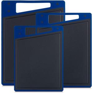 imageJoyJolt Plastic Cutting Board Set White and Black Cutting Boards for Kitchen Dishwasher Safe with Handle Non Slip Large and Small Chopping Board Set Meat Cutting Board with Juice GrooveBlueGrey