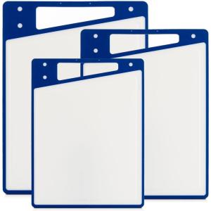 imageJoyJolt Plastic Cutting Board Set White and Black Cutting Boards for Kitchen Dishwasher Safe with Handle Non Slip Large and Small Chopping Board Set Meat Cutting Board with Juice GrooveBlueWhite