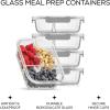 imageJoyJolt Divided Food Storage Containers with Lids Airtight 5 Pack Glass Meal Prep Containers 3 Compartment Set Glass Bento Box Reusable Food Containers Portion Control Containers for Weight LossGray