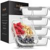 imageJoyJolt Divided Food Storage Containers with Lids Airtight 5 Pack Glass Meal Prep Containers 3 Compartment Set Glass Bento Box Reusable Food Containers Portion Control Containers for Weight LossGray