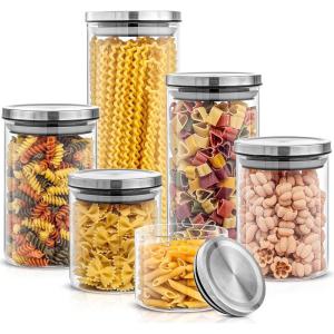 imageJoyJolt Borosilicate Glass Jars With Bamboo Lids 6 Pc Set of Air Tight Sealable Containers Food Jar Canisters with Airtight Lid for Pantry Storage and Kitchen OrganizationStainless Steel Covers