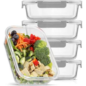 imageJoyJolt Glass Food Storage Containers with Lids 5 Pack Glass Meal Prep Containers Reusable 35oz Single Compartment Airtight Container Set Lunch Containers for Adults and Kitchen Storage ContainersGray