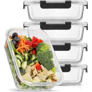 imageJoyJolt Glass Food Storage Containers with Lids 5 Pack Glass Meal Prep Containers Reusable 35oz Single Compartment Airtight Container Set Lunch Containers for Adults and Kitchen Storage ContainersBlack