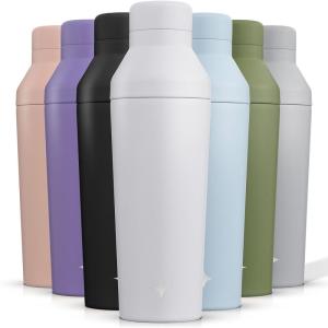 imageJoyJolt Triple Insulated CocktailProtein Shaker Bottle 20oz Shaker Cup with Alcohol Measure Lid and Jigger Cap 12hr Ice Cold Shaker Bottles for Protein Mixes Shake or Smoothie Cups Metal MixerMatte White