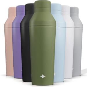 imageJoyJolt Triple Insulated CocktailProtein Shaker Bottle 20oz Shaker Cup with Alcohol Measure Lid and Jigger Cap 12hr Ice Cold Shaker Bottles for Protein Mixes Shake or Smoothie Cups Metal MixerForest Green