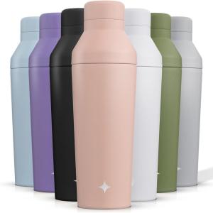 imageJoyJolt Triple Insulated CocktailProtein Shaker Bottle 20oz Shaker Cup with Alcohol Measure Lid and Jigger Cap 12hr Ice Cold Shaker Bottles for Protein Mixes Shake or Smoothie Cups Metal MixerBlush Pink