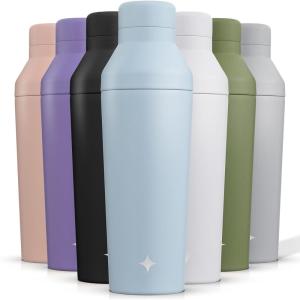 imageJoyJolt Triple Insulated CocktailProtein Shaker Bottle 20oz Shaker Cup with Alcohol Measure Lid and Jigger Cap 12hr Ice Cold Shaker Bottles for Protein Mixes Shake or Smoothie Cups Metal MixerCloud Blue