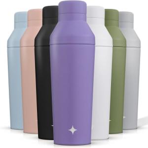 imageJoyJolt Triple Insulated CocktailProtein Shaker Bottle 20oz Shaker Cup with Alcohol Measure Lid and Jigger Cap 12hr Ice Cold Shaker Bottles for Protein Mixes Shake or Smoothie Cups Metal MixerLilac Purple