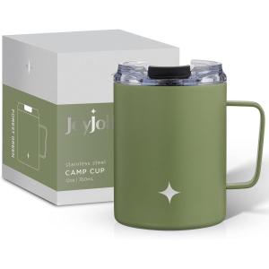imageJoyJolt Triple Insulated Tumbler with Handle 12 oz Tumbler Cup with Lid Vacuum Sealed Copper Lined Double Wall Stainless Steel Tumblers Travel Mug with Lid Coffee Tumbler Smoothie Cup Tea MugForest Green