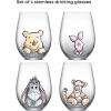imageJoyJolt Disney Stitch Silly Sips Stemless Drinking Glasses 19oz Teardrop Glass Cups Glass Tumbler Cup Set of 4 Stitch Stuff Lilo and Stitch Gifts Disney Gifts for AdultsWinnie the Pooh