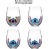 imageJoyJolt Disney Stitch Silly Sips Stemless Drinking Glasses 19oz Teardrop Glass Cups Glass Tumbler Cup Set of 4 Stitch Stuff Lilo and Stitch Gifts Disney Gifts for AdultsStitch
