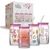 imageJoyJolt Disney Winnie the Pooh ampamp Friends Flower Power Glass Tumblers with Lids and Straws 16oz Glass Cups with Lids and Straws Can Shaped Drinking Glasses Set of 4 Disney Gifts for AdultsWinnie the Pooh
