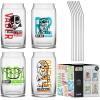 imageJoyJolt Disney Winnie the Pooh ampamp Friends Flower Power Glass Tumblers with Lids and Straws 16oz Glass Cups with Lids and Straws Can Shaped Drinking Glasses Set of 4 Disney Gifts for AdultsStar Wars