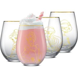 imageJoyJolt Disney Stitch Silly Sips Stemless Drinking Glasses 19oz Teardrop Glass Cups Glass Tumbler Cup Set of 4 Stitch Stuff Lilo and Stitch Gifts Disney Gifts for AdultsDisney Princess