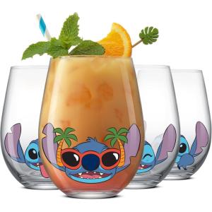 imageJoyJolt Disney Stitch Silly Sips Stemless Drinking Glasses 19oz Teardrop Glass Cups Glass Tumbler Cup Set of 4 Stitch Stuff Lilo and Stitch Gifts Disney Gifts for AdultsStitch
