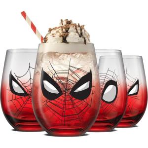 imageJoyJolt Disney Stitch Silly Sips Stemless Drinking Glasses 19oz Teardrop Glass Cups Glass Tumbler Cup Set of 4 Stitch Stuff Lilo and Stitch Gifts Disney Gifts for AdultsSpiderMan