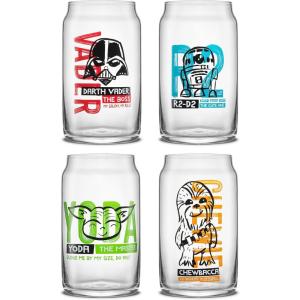 imageJoyJolt Disney Winnie the Pooh ampamp Friends Flower Power Glass Tumblers with Lids and Straws 16oz Glass Cups with Lids and Straws Can Shaped Drinking Glasses Set of 4 Disney Gifts for AdultsStar Wars