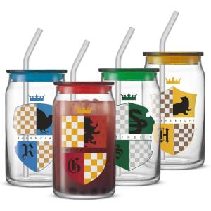 imageJoyJolt Disney Winnie the Pooh ampamp Friends Flower Power Glass Tumblers with Lids and Straws 16oz Glass Cups with Lids and Straws Can Shaped Drinking Glasses Set of 4 Disney Gifts for AdultsHarry Potter