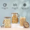 imageJoyJolt Holden 14oz Stackable Glass Storage Containers with Lids and Wooden Tray Small Airtight Food Canister Set of 3 with Acacia Wood Lids Round Clear Stacking Pantry and Kitchen ContainersJW10580