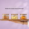 imageJoyJolt Holden 14oz Stackable Glass Storage Containers with Lids and Wooden Tray Small Airtight Food Canister Set of 3 with Acacia Wood Lids Round Clear Stacking Pantry and Kitchen Containers14oz