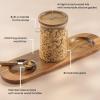 imageJoyJolt Holden 14oz Stackable Glass Storage Containers with Lids and Wooden Tray Small Airtight Food Canister Set of 3 with Acacia Wood Lids Round Clear Stacking Pantry and Kitchen ContainersJW10580