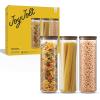imageJoyJolt Holden 72oz Stackable Glass Storage Containers with Lids Large Kitchen Food Storage Canisters with Acacia Wood Lids Airtight Canister Set of 3 for Pasta Sugar Flour Pantry Organization