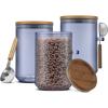imageJoyJolt Holden 32oz Stackable Glass Storage Containers with Lids and Scoops Airtight Food Canister Set of 3 wAcacia Wood Lids Round Stacking Pantry and Kitchen Containers wScoop  SmokeSmoke Blue